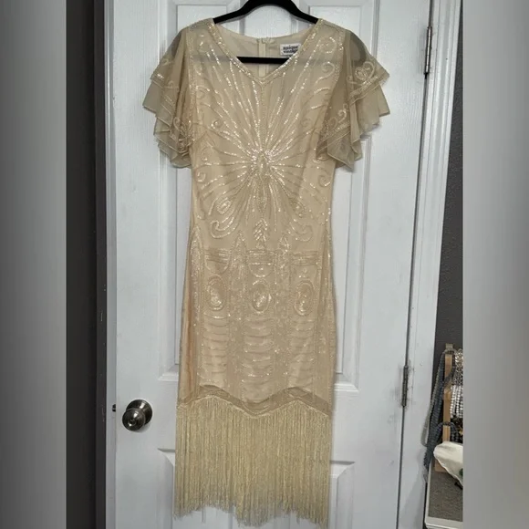 Unique Vintage | Dresses | Nwot Unique Vintage Cream Sequin Dress With  Flutter Sleeves And Fringes S | Poshmark